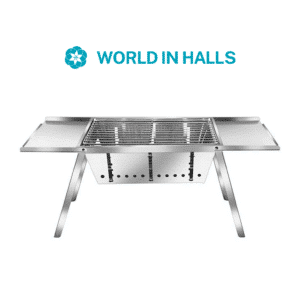Foldable charcoal grill and camping fire pit with stainless steel body