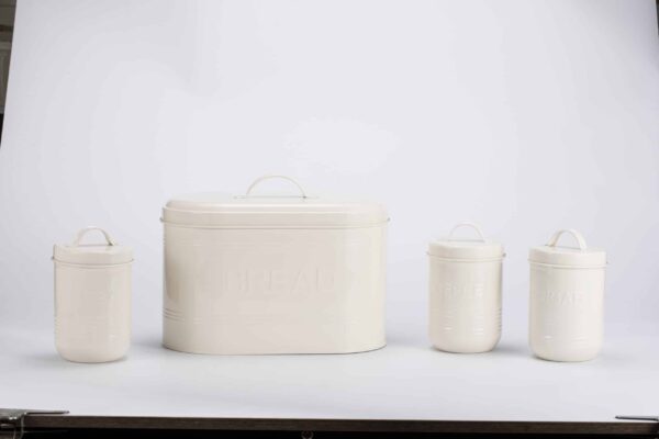 Fresh bread in galvanized iron bread bin