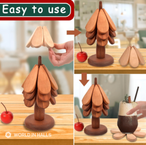 Natural wood table mat set with festive and decorative charm