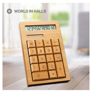 Wooden solar-powered calculator with eco-friendly design