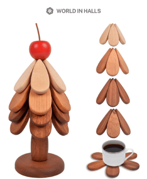 Wooden Christmas tree heat-insulating placemat with cherry top