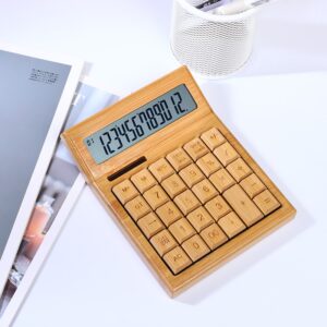 Bamboo Wooden Vintage Calculator on White Desk