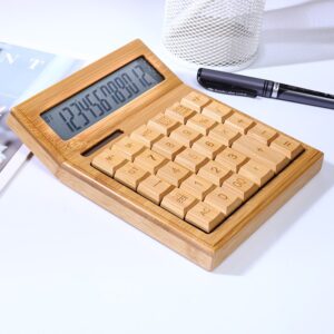 Close-Up of a Wooden Calculator with Bamboo Finish