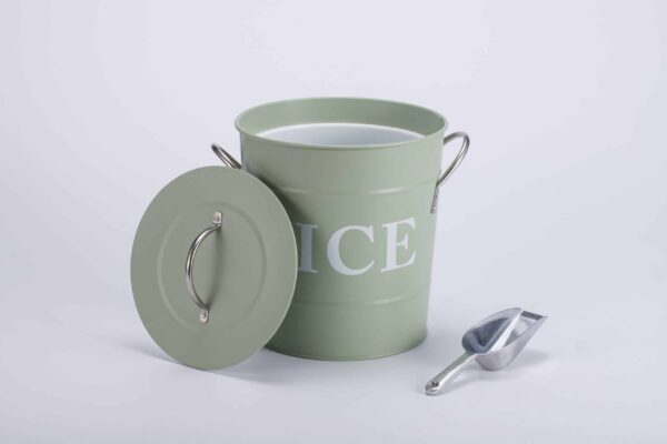Close-up of the ice bucket with the word "ICE" and handle.