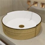 MEJE 16.75Inch LUXURY Gold Stripes Round Art Basin