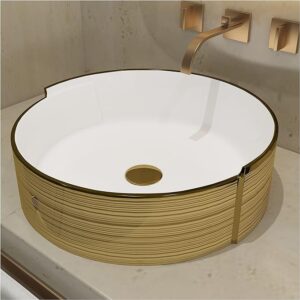 MEJE 16.75Inch LUXURY Gold Stripes Round Art Basin