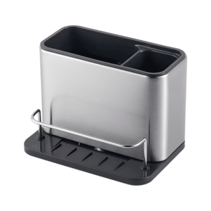 Stainless steel sink caddy with compartments and drip tray