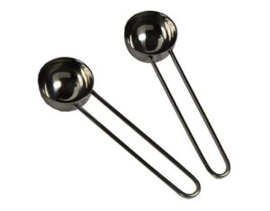 Stainless steel coffee scoop with long handle and polished finish
