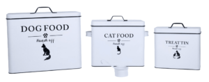 Dog Food, Cat Food, and Treat Storage Containers made of galvanized steel