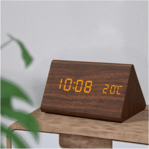 Sleek woode alarm clock with LED display
