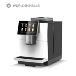 fully automated coffee machine with touchscreen menu, bean-to-cup system, and a variety of coffee presets.