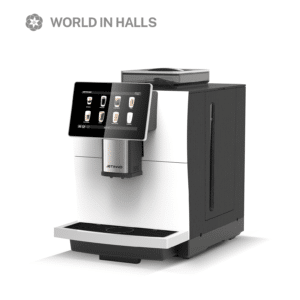 fully automated coffee machine with touchscreen menu, bean-to-cup system, and a variety of coffee presets.