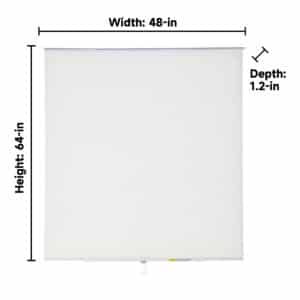 White cellular blind measuring 48 inches wide, 64 inches tall, and 1.2 inches deep