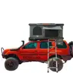 Roof top tent mounted on an off-road SUV with ladder access